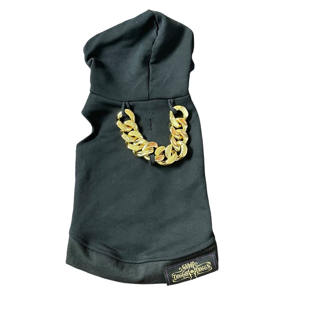 Snoop Doggie Doggs Deluxe Pet Hoodie Off The Chain XS New X-Small Black Gold